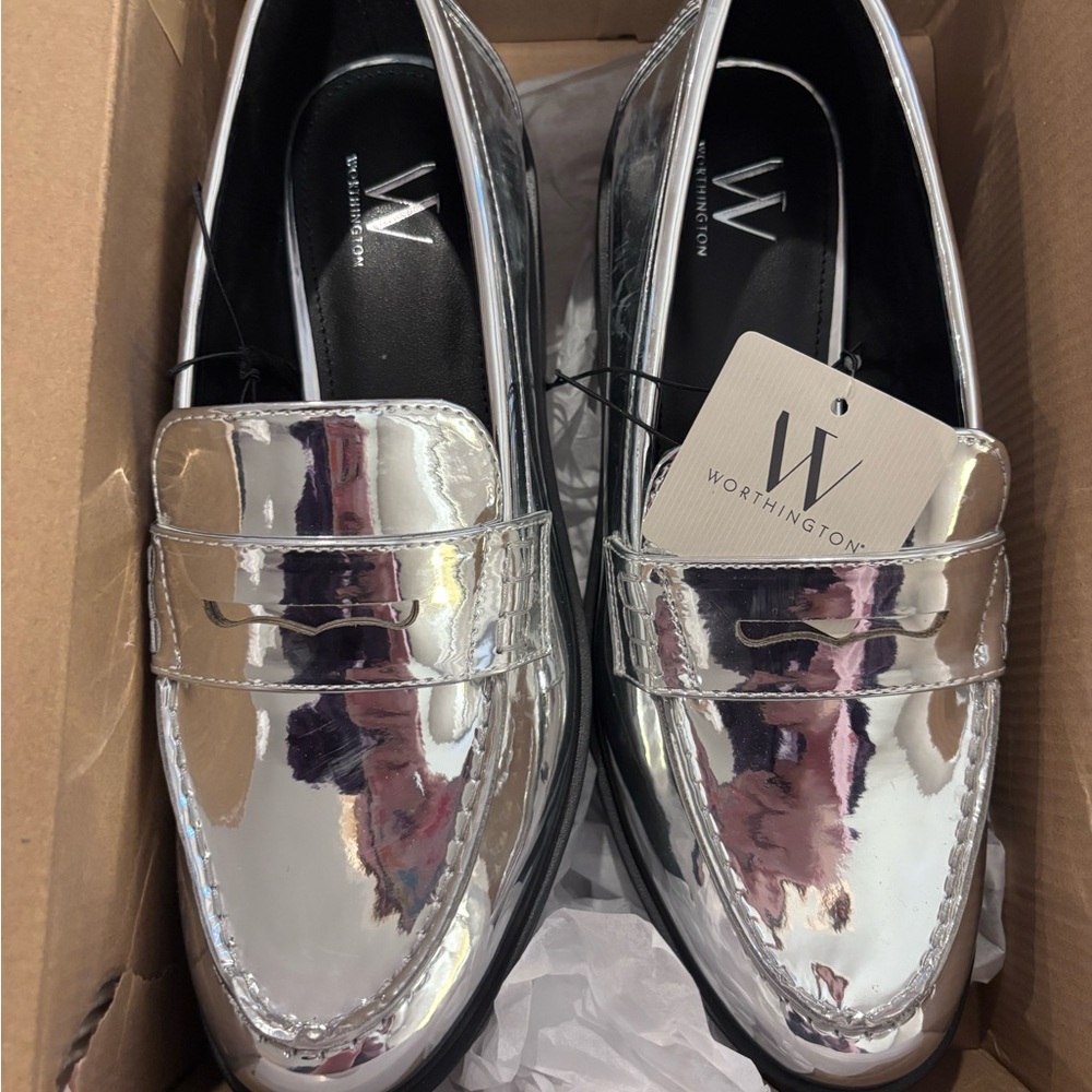 Worthington Shiny Silver Women's Loafers